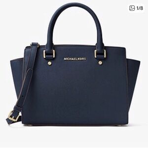 Michael Kors Selma Saffiano Satchel, Medium, Navy